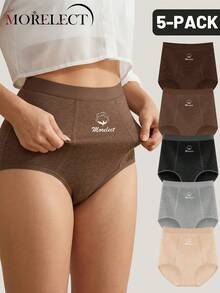 Morelect 5pcs Plus Size Women Mid-High Waist Panties, Daily Triangle Briefs, Minimalist Style, Breathable And Skin-Friendly - Multicolor - View 2