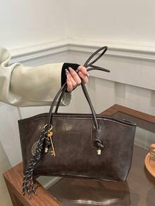 Bolso de bolos vintage rojo merlot de PU acolchado, gran capacidad, cierre con cremallera, adecuado para ir al trabajo y uso diario (colgante no incluido) - Café integral - Ver 8