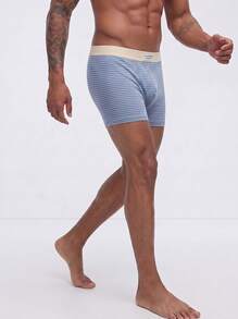 Snug League 3pcs Men Underwear Bicolor Striped Letter Print Breathable Midrise Boxer Brief - Multicolor - View 2
