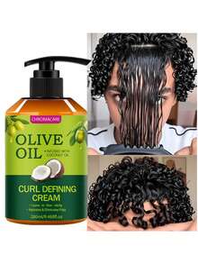 280ml Olive Oil Curly Hair Styling Cream With Coconut Oil, Leave-In Curl Cream For Wavy And Curly Hair, Long-Lasting Frizz Control, Moisturizing And Hydrating Hair Care, Define Natural Curls, Non-Greasy Formula Suitable For All Hair Types - Full Size - View 3