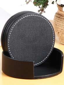 6pcs/Set (5 Coasters + Storage Box) 4-Inch Round PU Leather Coasters, Waterproof Heat-Resistant Thick Anti-Scald Tabletop Protector, Creative Coasters, Suitable For Home Kitchen Restaurant Hotel, Home Tabletop Decor, Daily Use, Christmas Gift, Holiday Decoration - Multicolor - View 12