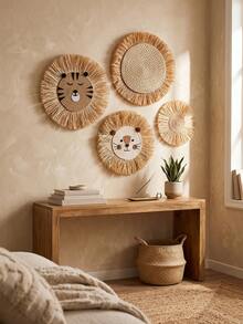 1pc Handmade Woven Wall Basket, Rustic Boho Style Decor, Handcrafted Rattan Round Wall Basket For Home, Kitchen, Farmhouse, Table, Living Room Decor, Unique Wall Art - Combination - View 3