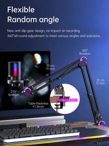 1pc USB Plug RGB Boom Arm Stand Gaming Condenser Microphone, Suitable For Video Conferencing, Singing, Live Recording - Black - View 5