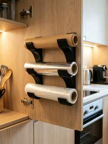 2pcs/1pc Self-Adhesive Wall-Mounted 3-In-1 Kitchen Paper Towel, Plastic Wrap, Aluminum Foil Holder, Max Roll Diameter 50mm, Space-Saving Cabinet Door/Tile Storage Box, Non-Damaging Kitchen Organizer - Multicolor - View 4
