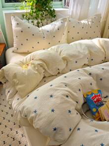 Minimalist Blue Star Bedding Set, Comfortable & Breathable Bed Sheet & Duvet Cover 4-Piece Set (1 Duvet Cover + 1 Bed Sheet + 2 Pillowcases, Duvet Insert & Pillow Insert Not Included, Pillowcase Pattern Randomly Cut) - Baby Blue - View 2
