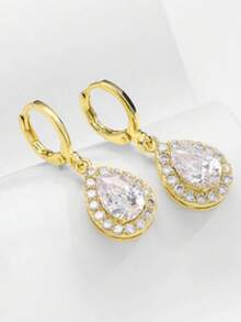 6pcs Elegant Stack Earring Sets Earrings Stack Golden Zirconia Teardrop Oval Hoop Drop Women Party Jewelry - Earring Set - View 5