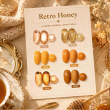 Beetles 6 Colors Cat Eye Gel Polish Set, Fall Retro Honey Gold Glitter, Mustard Yellow Amber Brown Shimmer Magnetic Effects, Soak Off UV LED Nail Art For DIY Manicure - 6色復古蜂蜜金閃粉貓眼 - 查看 2