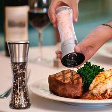 Salt And Pepper Grinder Tall Size - Black Pepper,Herb Shakers Mill Refillable Manual - Stainless Steel Lid - Adjustable Coarseness - Glass Material- Fits In Home,Kitchen,Barbecue - Transparent - View 5