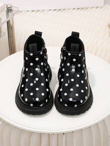 1 Pair New Shiny Polka Dot Fashion Kids Boots, All Season Girls British Style Chelsea Daily Versatile Classic Ankle Boots - Black - View 3