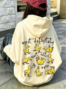 Front & Back Double Print Funny Yellow Duck Sweatshirt, Quirky Relaxed Vibe Daily Layering Top Fall Casual - Apricot - View 6