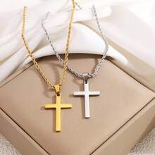 Stainless Steel Men's Premium Champagne Gold Twisted Chain Cross Pendant Necklace, Non-Fading - Twist Chain - View 2