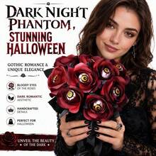 10Pcs Scary Eyeball Dark Red Fake Rose Branches Halloween Vase Bouquet Accessories - Multicolor - View 8
