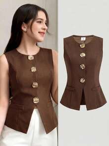 Teen Girls Knit Tops - Brown - View 1