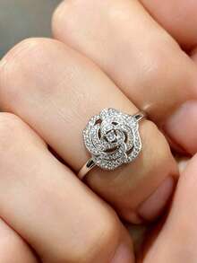 1pc Vintage Exquisite Round Flower Ring, Women's Ring, Suitable For Party, Gathering, Banquet, Ball, Anniversary And Valentine's Day Wear (Gift Box Not Included) - Silver - View 11