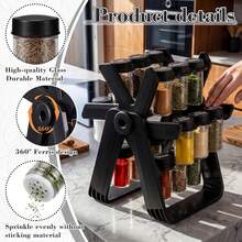 Estante Giratorio para Especias Yungyan con 18 Frascos Vacíos, Juego de Recipientes para Especias con Etiquetas y Embudo, Estante Giratorio para Especias Negro, Accesorios para Encimera de Cocina y Armario - Negro - Ver 6