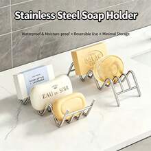 Tempat Sabun Stainless Steel Berlubang, Wadah Sabun Bolak-balik, Cocok untuk Wastafel Kamar Mandi dan Meja Dapur - A - View 4