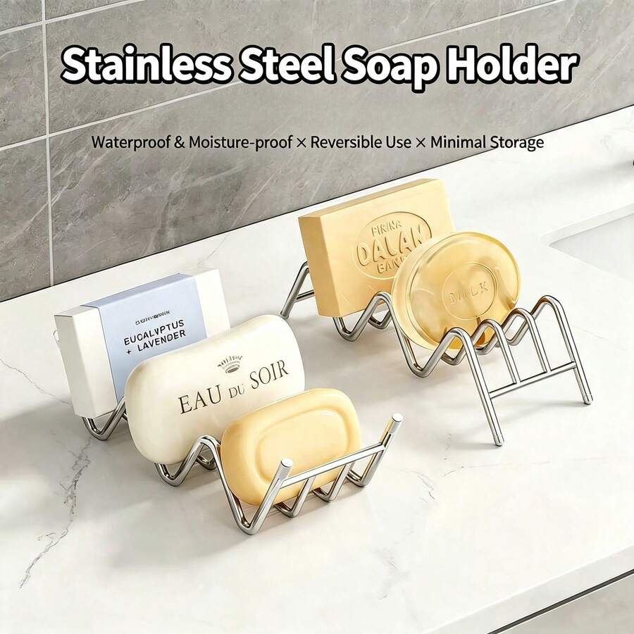 Hollow Drainage Stainless Steel Soap Holder, Reversible Soap Dish, Suitable For Bathroom Sink Countertop