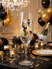 7/14/21pcs Customized Photo Milestone Birthday Stickers, Personalized Face 60th Birthday Decals, Black & Gold Balloon Formal Design, Self-Adhesive Gift Bag Stickers, Adult 60th Birthday Party Favor Decorations - Multicolor - View 4