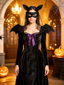 2pcs Halloween Bat Themed Costume Set, Vampire Outfit, Role Play Photo Props, Suitable For Halloween, Costume Party And Themed Party - Multicolor - View 5