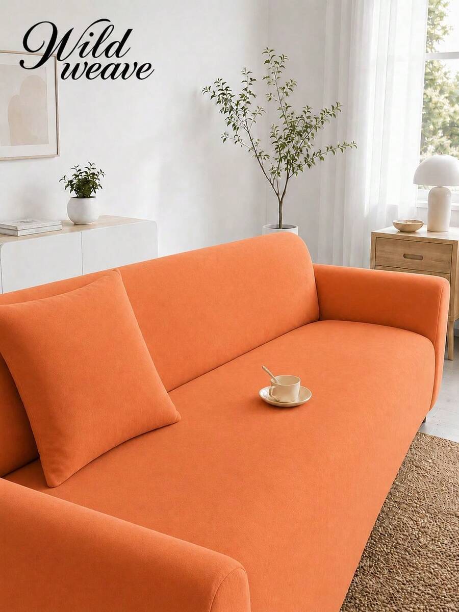 1pc Solid Color Milk Silk Sofa Cover, Machine Washable, Includes 1 Matching Unfilled Pillow, Pet Scratch Resistant, Sofa Protector - Burnt Orange - View 1