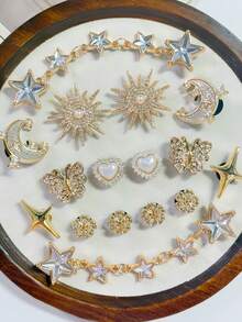 16pcs Rhinestone Butterfly Sun Moon Star Chain Set, Detachable Accessories For DIY Sandals And Beach Bags, Gift - 16pcs Star - View 5