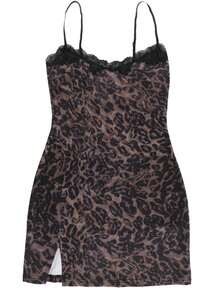 Summer Dress, Sexy Backless Lace Leopard Print Short Women's Dress Party Wedding Fall - Chocolate Brown - View 3
