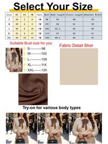 Kemeja Lengan Panjang Wanita Elegan dengan Detail Pita dan Rumbai - Warna Polos, Lengan Panjang, Desain Kancing Depan, Cocok untuk Beraktivitas dan Pakaian Kasual, Kemeja Kasual | Blus Elegan | Detail Pita dan Rumbai Musim Semi - Khaki muda - View 7