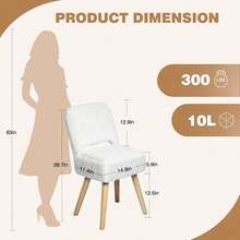 Vanity Stool With Storage & Foldable Backrest, Faux Rabbit Fur Makeup Chair With 4 Solid Wood Legs, Soft Ottoman Bench For Bedroom, Closet & Living Room, 11.4"D X 14.9"W X 28.7"H - White - View 3