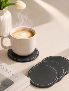 6pcs/Set (5 Coasters + Storage Box) 4-Inch Round PU Leather Coasters, Waterproof Heat-Resistant Thick Anti-Scald Tabletop Protector, Creative Coasters, Suitable For Home Kitchen Restaurant Hotel, Home Tabletop Decor, Daily Use, Christmas Gift, Holiday Decoration - Multicolor - View 6