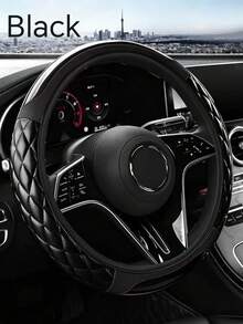 1pc Quilted PVC Leather Steering Wheel Cover, Sweat-Proof, Anti-Slip, Wear-Resistant, All-Season Universal, Fits 36-38cm (14.17-14.96in) Steering Wheels, Car Interior Accessory, Suitable For Most Car Models - Quilting - View 1