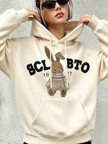Sweatshirt dengan Slogan Kucing Hitam Pemarah Cetak Ganda Depan dan Belakang, Atasan Lapisan Harian Kasual Musim Gugur dengan Nuansa Sinis dan Unik - Aprikot - View 8