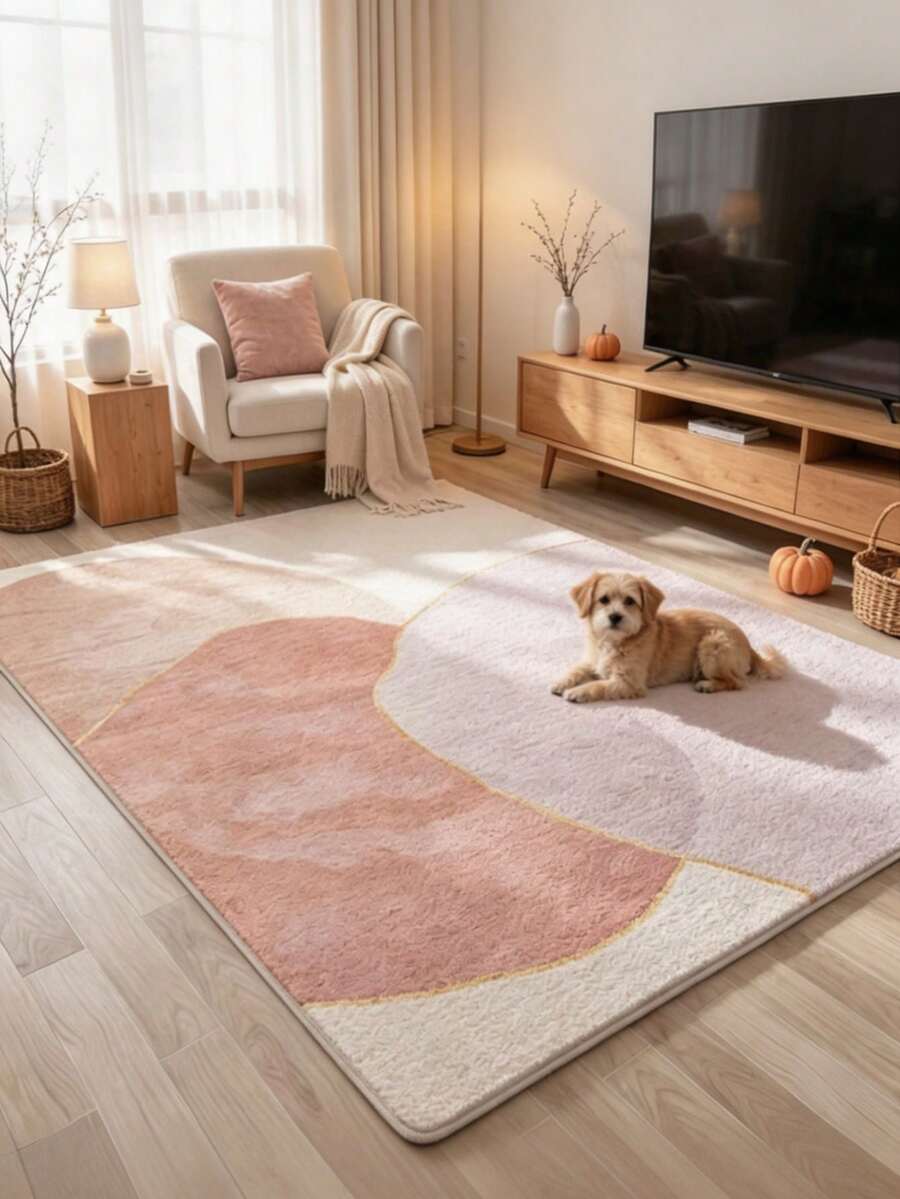 1pc Cream Style Pink & Purple Color Block Carpet, Autumn/Winter Thickened Rug, Thick Carpet, Plush Carpet, Thickened Carpet, Decorative Carpet, Bedroom Decor, Small Rug, Carpet, Home Decor, Bedroom Carpet, Living Room Home Decor - Multicolor - View 1