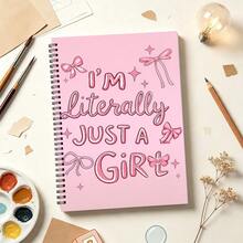 1pc Sweet Pink Bow Girly Slogan Spiral Notebook, A5 Size 50 Pages/25 SheetsPerfect For Organizing Christmas Tasks And Activities, Suitable For School, Office, An Ideal Holiday - Rectangle - View 1