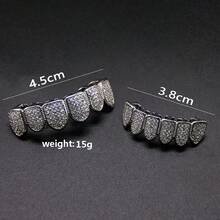 2pcs Copper Inlaid Zirconia Asymmetrical 6-Tooth Grillz Halloween Personalized Hip Hop Teeth Jewelry Suitable For Daily Wear, Music Festival, Gift - Multicolor - View 3