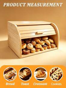 Wooden Roll Top Bread Box, Moisture Dust Proof Large Capacity Bread Storage Container, Keeps Pastries Cakes Croissants Fresh, Kitchen Countertop Organizer For Family Daily Breakfast, Ideal For Home Baking Lovers - Multicolor - View 5