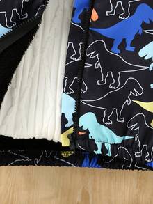 Boys' Cartoon Dinosaur Pattern Long Sleeve Hooded Zip-Up Jacket, Fleece Lined, Autumn/Winter Clothing, Essential Item For Autumn - Black - View 7