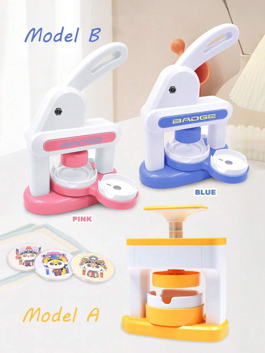 Badge Making Kit, 1 Set DIY Round Button Maker, Includes 48 Patterns And 48 Button Accessories, Press-Style Badge Maker Gift (Some Colors And Patterns Random)