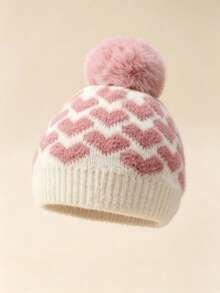 1PC Newborn Toddler Baby Girl Pom-Pom Beanie Hat Cozy Knit Winter Warm Small Heart Cute Kids Bonnet Hat Baby Needs Essentials Accessories - Multicolor - View 6