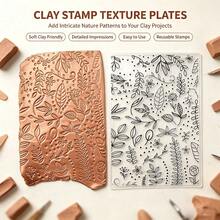 Leaf & Flower Pattern Clay Stamp Texture Mat, Suitable For Pottery, Ceramics, Polymer Clay Tools, Can Be Used For Embossing, Debossing, Sealing, Non-Stick, Reusable, Flexible - Clear - View 1