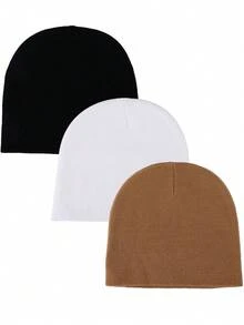 1pc Women's Solid Color Y2K Hip Hop Knitted Beanie, Double Layer Warm Neutral Fashion Casual Brimless Hat, Suitable For Daily Street Punk Style - Multicolor - View 7