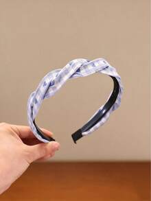 Fresh Twisted Braid Headband, Striped And Plaid Pattern With Flocked Embroidered Small Hearts, Simple Versatile Hair Clip For Women - Multicolor - View 10