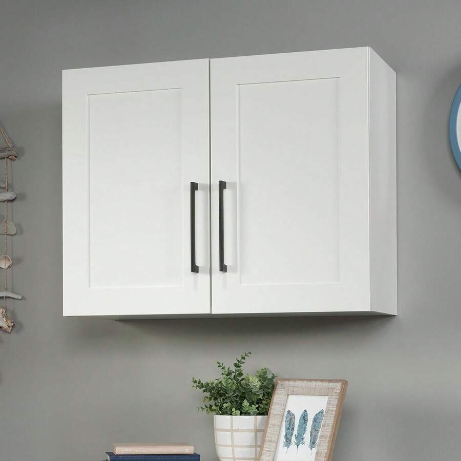 White Wall‑Mount Hanging Storage Cabinet, 29.37"W *12.21"D *23.31"H Engineered Wood 2‑Door Wall Cupboard With Adjustable Shelf For Kitchen, Laundry And Utility Room - White Finish - View 1