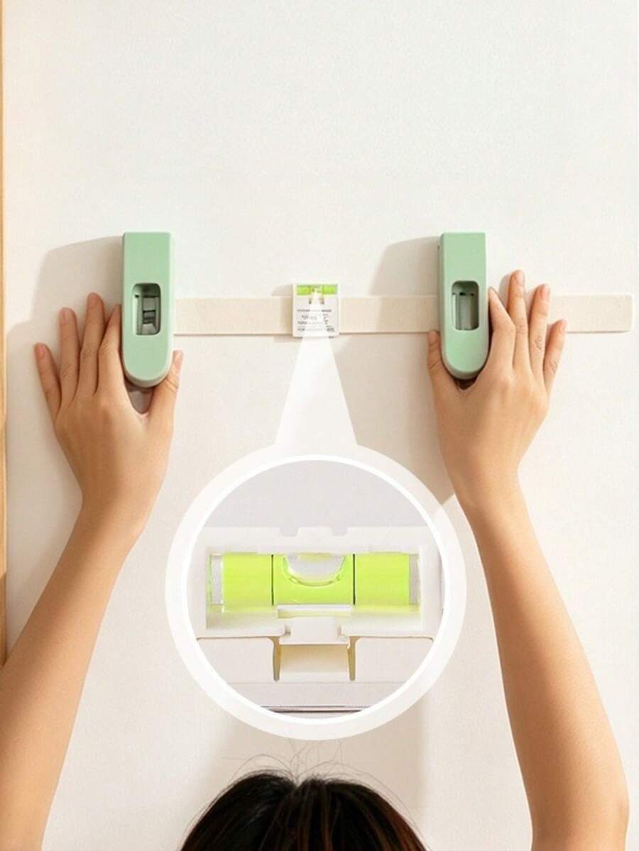 1 Buah Penggaris Penentu Posisi Gantung Bingkai Foto DIY dengan Level Gelembung, Alat Pemasangan Dinding Presisi untuk Dekorasi Rumah, Hijau, Biru, Abu-abu