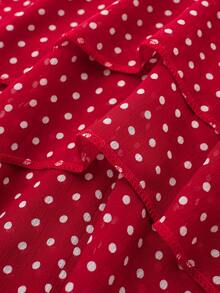 Vestido sin mangas con tirantes finos, volantes, lunares, capas y cuello halter - Rojo - Ver 4