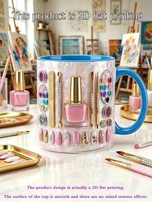 2D Printed Nail Art Tool Set, Includes 1 Pattern Ceramic Mug And 1 11oz Double Handle Cup, Suitable As Gift For Nail Artists In Beauty Industry, Or Graduation, Birthday, Halloween And Christmas Gift - Nail Art Style - View 10