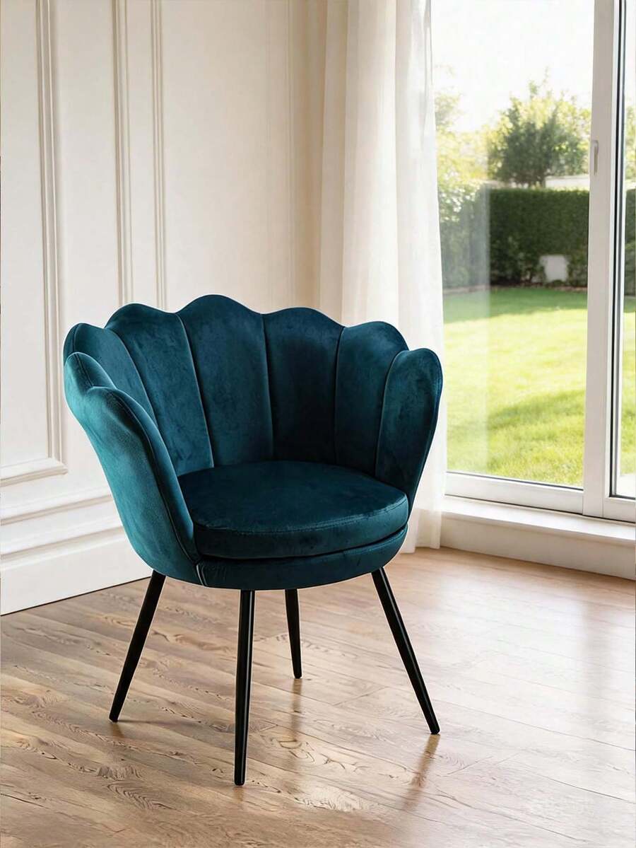WAHSON OFFICE CHAIRS 1PC Wahson Velvet Armchair Armchair With Gold Legs, Comfortable Bedroom Armchair Relax Chair For Living Room/Bedroom - 寶藍色 - 查看 1