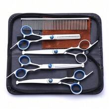 6pcs Professional Pet Grooming Scissors Set, Stainless Steel, Suitable For Dog And Cat Hair Thinning, Includes Downward Curved, Straight, Upward Curved Scissors And Comb, Ambidextrous - Multicolor - View 10