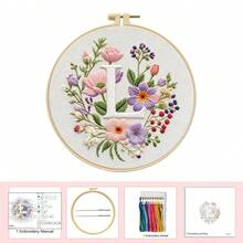 1 Set Floral Letter Cross Stitch Embroidery Kit, Includes 26 Letters To Choose From, Complete Hand Embroidery Starter Set, 11CT Medium Density Fabric, 3 Rolls Of Thread, Creative Gift, Home Decor, Stress Relief Gift, For Girlfriend/Best Friend - Multicolor - View 12