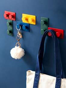 Mixed Color Home Hooks, Building Block Style, Multi-Color, Strong Adhesive Backing, Drill-Free Installation, Seamless And Aesthetic, High Load-Bearing, Can Hang Coats, Scarves And Bags, Suitable For All Indoor Walls, Multi-Functional Hooks - Multicolor - View 6
