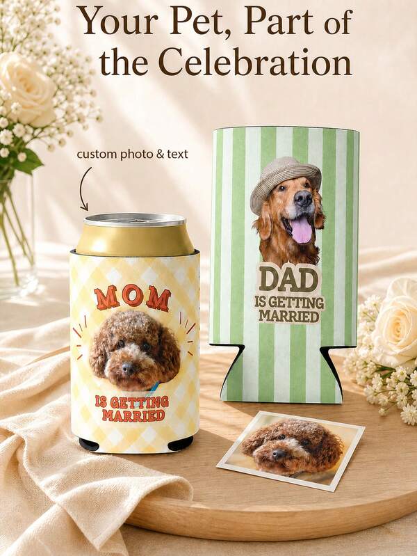 1pc Custom Photo Can Cooler, Personalized Pet Can Sleeve, Wedding Drink Holder, Regular And Slim Can Styles.